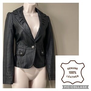 Black Lamb Leather cropped blazer, Small